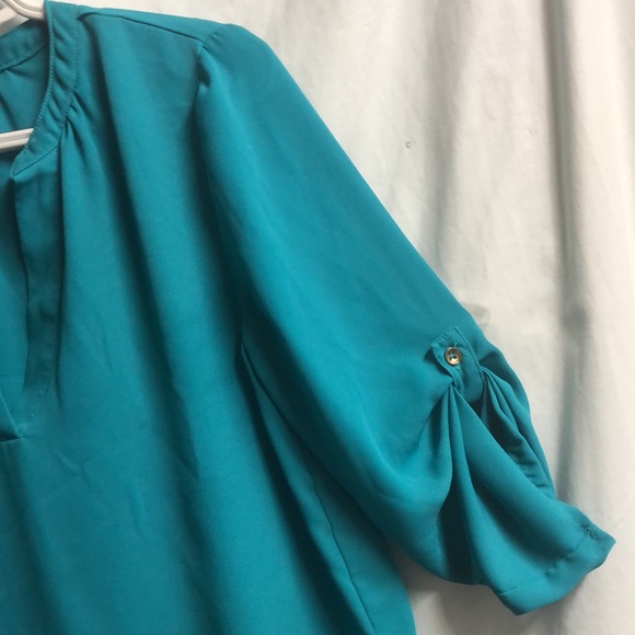 Gorgeous blue v neck blouse with button sleeves small - Picture 5 of 12